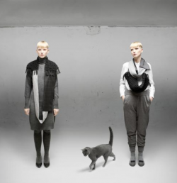 models wearing Geometric scarves by designer Aiste Nesterovaite for cause and yvette