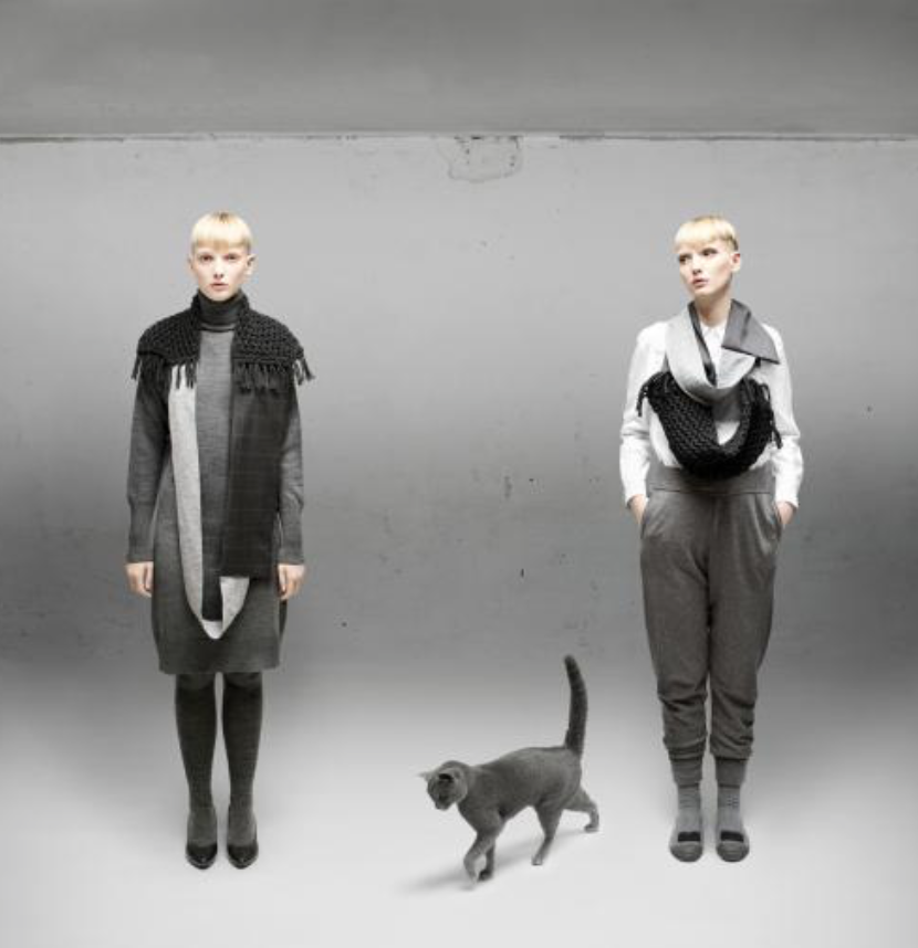 models wearing Geometric scarves by designer Aiste Nesterovaite for cause and yvette